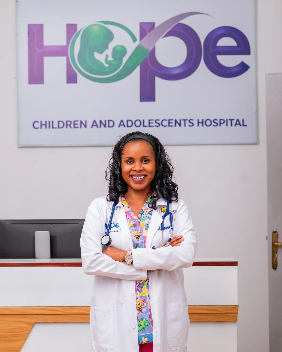 A doctor at the reception of Hope Children and Adolescents Hospital, Gulu