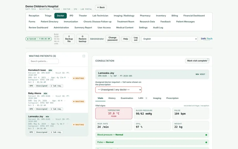 Vital signs, history and lab requests for the patient in one place.