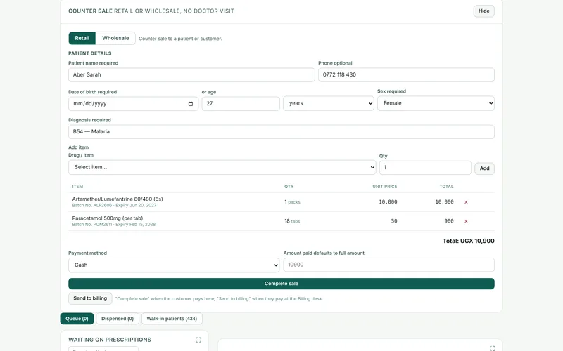 Fast counter sales with live stock checks.